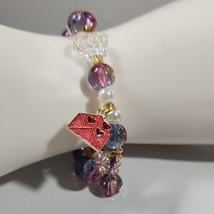 Handmade Valentines Day Elegant Purple and Gold Charm Bracelet